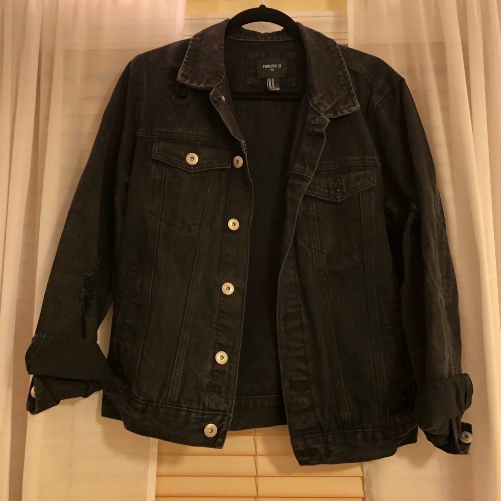 Distressed Black Denim Jacket